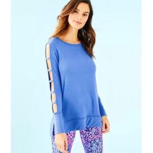 Lilly Pulitzer Luxletic Fresh Squeezed Costal Blue Ladder Long Sleeve Top Size S